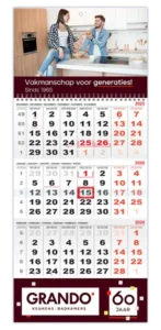 3 maanden aaneen standaard kalender met eigen ontwerp