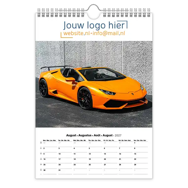 fotokalender A4 bedrukken met eigen logo sportcars autos 2027
